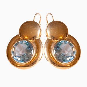 18 Karat Gold Earrings with Synthetic Blue Topaz, 1960s, Set of 2