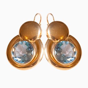 Boucles d'Oreilles en Or 18 Carats avec Topaze Bleue Synthétique, 1960s, Set de 2