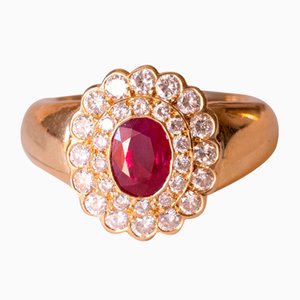 18 Karat Gold Ring mit Rubin und Diamanten, 1960er
