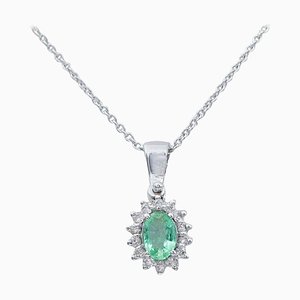 18 Karat White Gold Pendant Necklace with Emerald and Diamonds