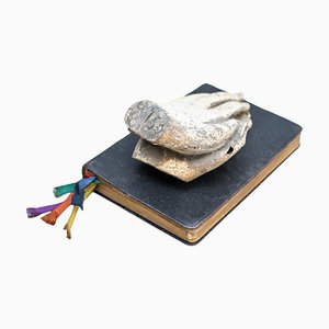 Spanish Artist, Sculpture with Book and Mysterious Prayer Hands, 1990, Wood