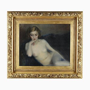 Artista de la escuela francesa, Desnudo Art Déco, óleo sobre lienzo, Enmarcado