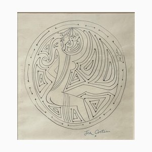Jean Cocteau, Tänzerin Vorbereitende Skizze für Keramik, 20. Jahrhundert, Original Bleistiftzeichnung