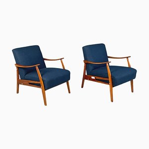 North European Armchairs in Blue Fabric and Beech, 1960s, Set of 2