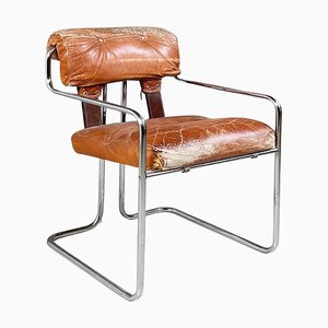 Italian Modern Tucroma Chair in Brown Leather by Guido Faleschini for 4Mariani, 1970s