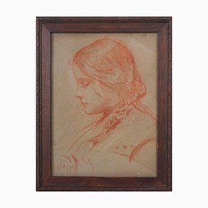 Artista prerrafaelita, Retrato de una joven dama, 1890, Sanguine