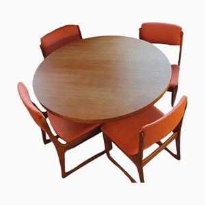 Dänischer Vintage Teak Esstisch mit Auszügen & Stühlen von Skovby Møbelfabrik, 1970er, 5er Set