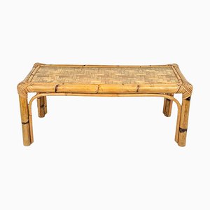 Mid-Century Rectangular Rattan and Bamboo Coffee Side Table, Italy, 1960s