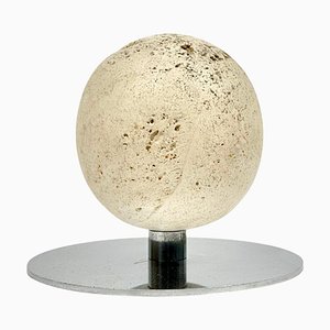 Mid-Century Ball Sculpture Paperweight in Steel and Travertine by Enzo Mari, Italy, 1970s