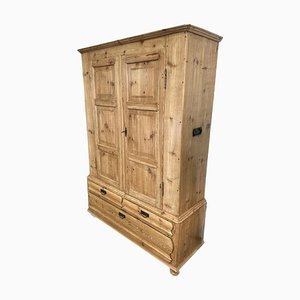 Antique Continental Pine Armoire Linen Press Housekeepers Cupboard, C 1860