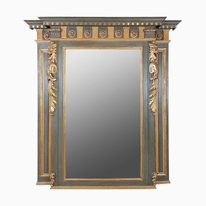 Classic Trumeau Fireplace Mirror with Lion Heads in Green and Gold