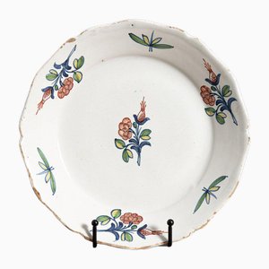 Late 18th Century Faience Plate with Flowers and Insects from La Rochelle