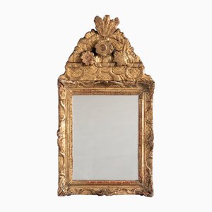 18th Century French Giltwood Mirror with Crest and Flowers