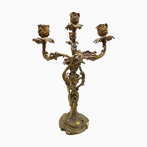 Antique Bronze Rococo Candleholder, 1880s