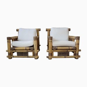 Vintage Bamboo Lounge Chairs, 1980s, Set of 4