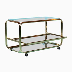 Brass Bar Cart with Smoked Glass Top, 1970s