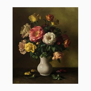 Sergueï Toutounov, Roses en bouquet, Fine XX secolo, Olio su tavola, Con cornice