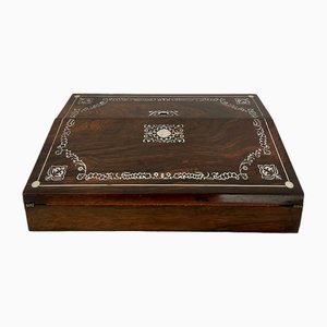Antike viktorianische Schreibbox aus Palisander mit Intarsien, 1850