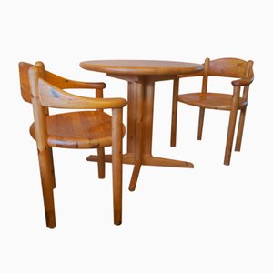 Elbow Chairs and Side Table in Patinated Pine by Rainer Daumiller for Hirtshals Sawmill, 1960s, Set of 3