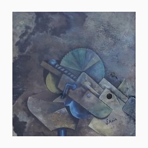 John Reitz, Composition aux Outils, Pastel and Watercolor on Cardboard, Framed