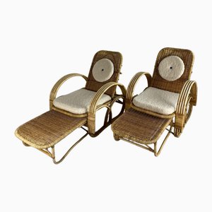 Bamboo Rattan Lounge Chairs in the style of Paul Frankl, 1970s, Set of 2