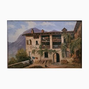 Giuseppe Canella, paisaje italiano, década de 1840, óleo sobre lienzo, enmarcado