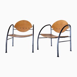 Armlehnstühle aus Holz & Stahl, 1980er, 2er Set