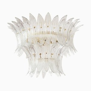 Palmette Chandelier with Handmade Leafs in Pure Crystal Murano Glass, Italy, 1980s