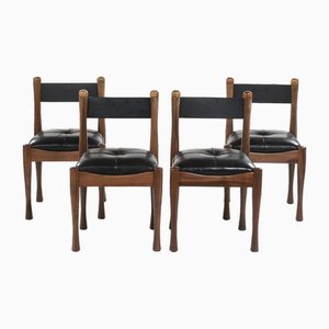 Model 620 Walnut & Leather Chairs by Silvio Coppola for Bernini, 1964, Set of 4