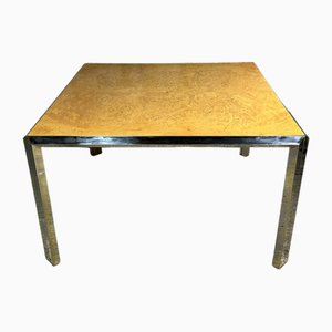 Vintage Italian Square Dining Table in Metal and Elm Burl, 1960s