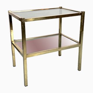 Vintage Italian Brass and Smoked Glass Side Table, 1970s