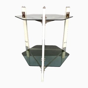 Vintage Wood and Smoked Glass Side Table, Italy, 1970s