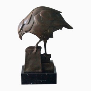 Large Art Deco Bronze Hawk Sculpture, Netherlands, 1920s