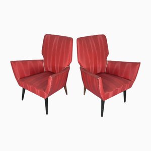 Set of Mid-Century Modern Red Armchairs, Italy, 1950s