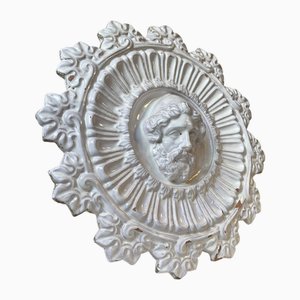 Antikes italienisches Medaillon Ornament aus glasierter Terrakotta