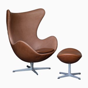 Egg Chair mit Ottomane von Arne Jacobsen für Fritz Hansen, 2er Set