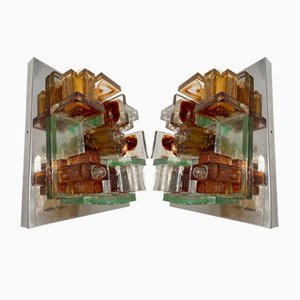 Italian Geometry Glass Construction Metal Sconces from Poliarte, 1970s, Set of 2