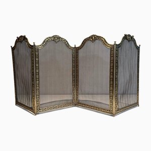 Large Folding Fire Screen in Brass and Wire Mesh, 1890s
