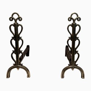 Brass and Wrought Iron Chenets in the style of Raymond Subes, 1940s, Set of 2