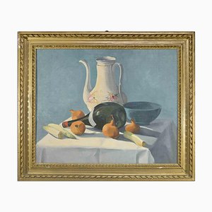 Valentino Ghiglia, Still Life, Oil on Board, Mid-20th Century, Framed