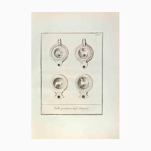 Fernando Strina, Pompeian Style Oil Lamps with Anima, Etching, 18th Century