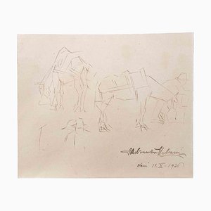Ildebrando Urbani, Horses, Ink Drawing, 1926