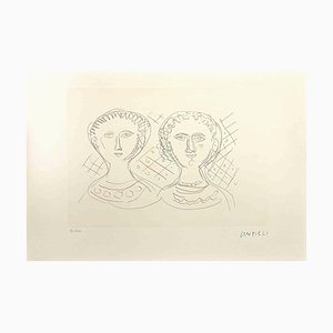 Massimo Campigli, Two Faces of Women, Etching, 1965