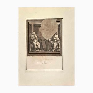 Roccus Pozzi, Fresco with Pompeian Face Mask, Original Etching, 18th Century