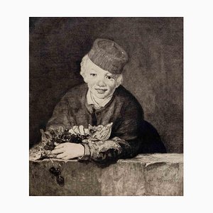 H. Berengier según Manet, niño con cerezas, aguafuerte, de principios del siglo XX