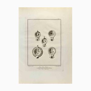 Carlo Pignatari, Oil Lamps with Hermes, Etching, 18th Century