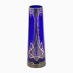 Vase Conique Art Nouveau en Verre Cobalt