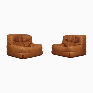 Kashima Lounge Chairs in Cognac Leather by Michel Ducaroy for Ligne Roset, Set of 2