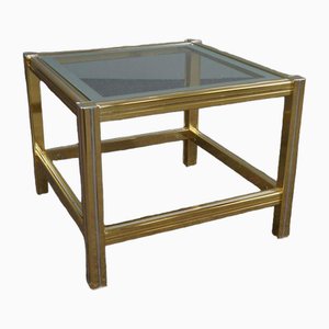 Hollywood Regency Side Table Glass Top & Mirror Edge
