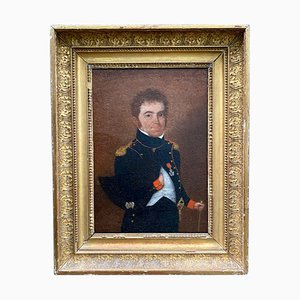 Portrait of Empire Soldier, Early 1800s, Oil on Canvas, Framed